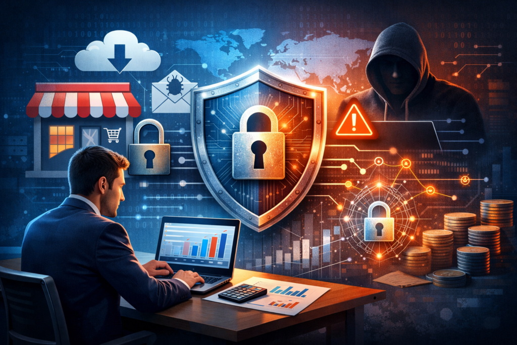 Os riscos cibernéticos para os pequenos negócios (Imagem gerada em IA)